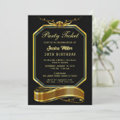 Golden Party Ticket Invitation Kaart (Staand voorkant)