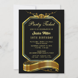 Golden Party Ticket Invitation Kaart
