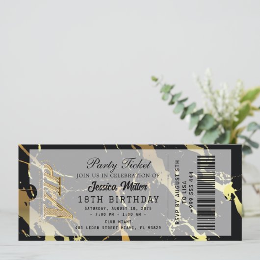 Golden Party Ticket Invitation Kaart (Staand voorkant)
