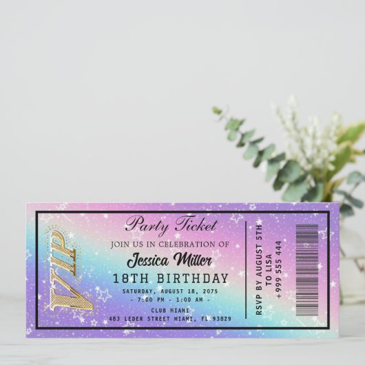 Golden Party Ticket Invitation Kaart (Staand voorkant)