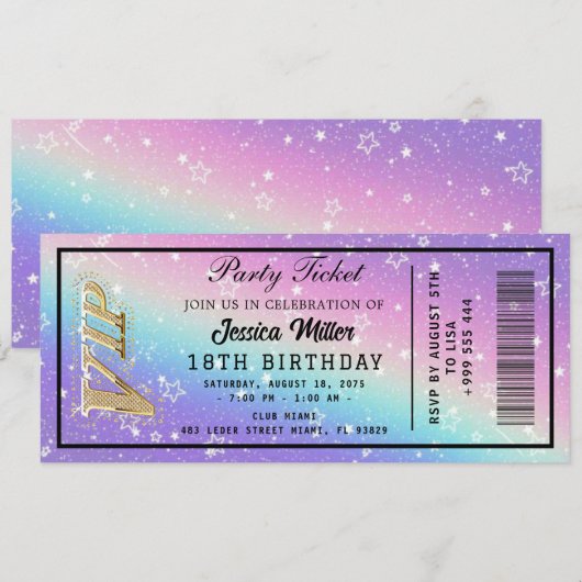 Golden Party Ticket Invitation Kaart (Voorkant / Achterkant)