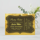 Golden Party Ticket Invitation Kaart (Staand voorkant)