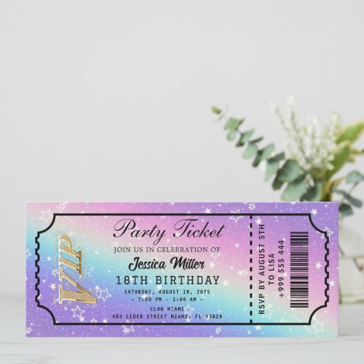 Golden Party Ticket Invitation Kaart (Staand voorkant)