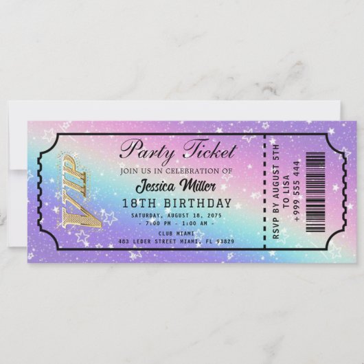 Golden Party Ticket Invitation Kaart (Voorkant)