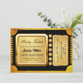 Golden Party Ticket Invitation Kaart (Staand voorkant)