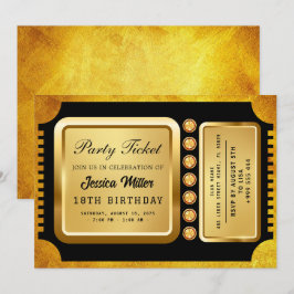 Golden Party Ticket Invitation Kaart