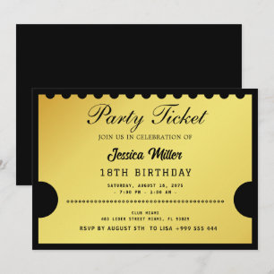Golden Party Ticket Invitation Kaart