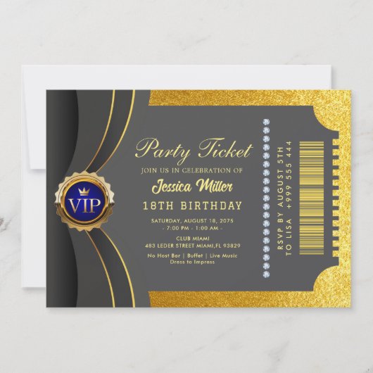 Golden Party Ticket Invitation Kaart (Voorkant)