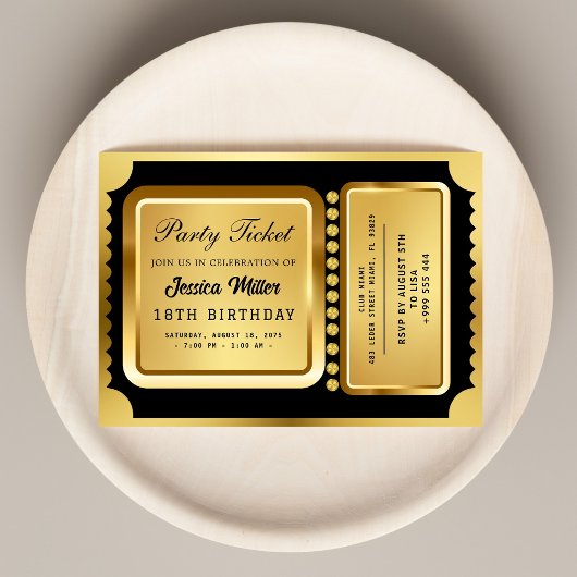 Golden Party Ticket Invitation Kaart