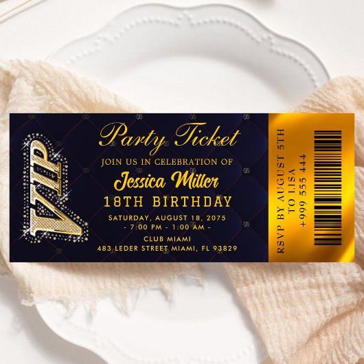 Golden Party Ticket Invitation Kaart