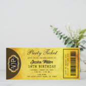 Golden Party Ticket Invitation Kaart (Staand voorkant)