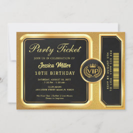Golden Party Ticket Invitation Kaart