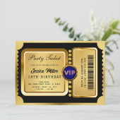 Golden Party Ticket Invitation Kaart (Staand voorkant)