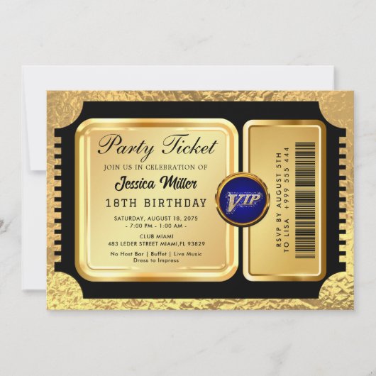 Golden Party Ticket Invitation Kaart (Voorkant)