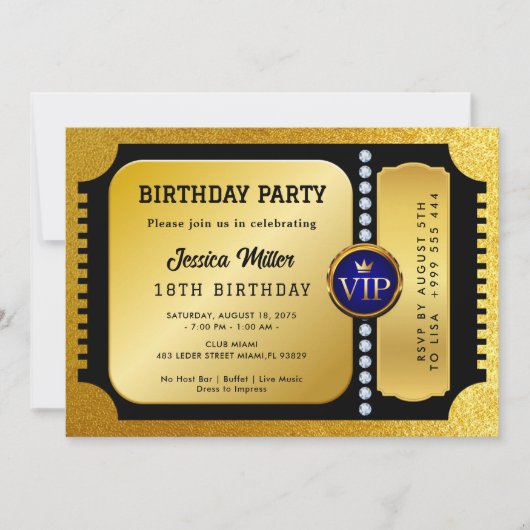 Golden Party Ticket Invitation Kaart (Voorkant)