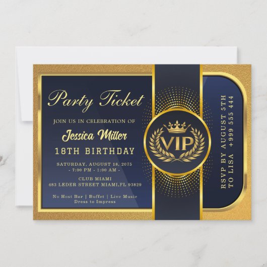 Golden Party Ticket Invitation Kaart (Voorkant)