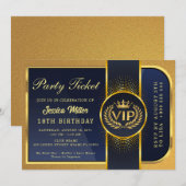 Golden Party Ticket Invitation Kaart (Voorkant / Achterkant)