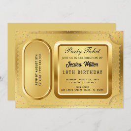 Golden Party Ticket Invitation Kaart