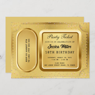 Golden Party Ticket Invitation Kaart