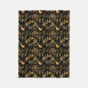 Golden Pattern 03.bw Black BG Fleece Deken