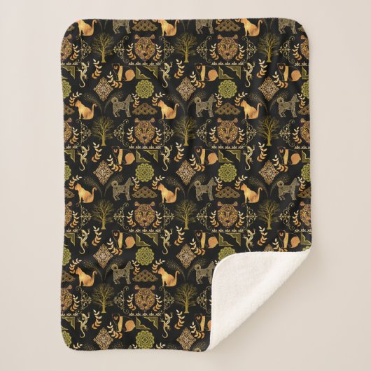 Golden Pattern 03.bw Black BG Sherpa Deken (Voorkant)