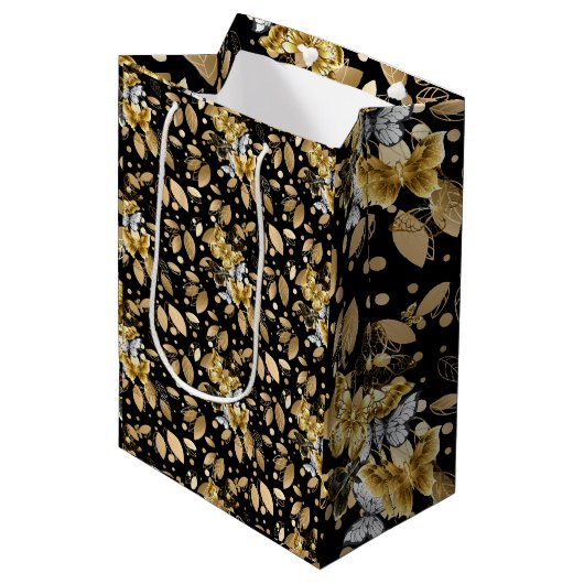 Golden Pattern 06.bw Black BG Medium Cadeauzakje (Voorkant Gekanteld)