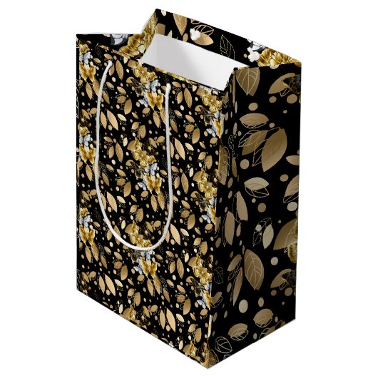 Golden Pattern 06.bw Black BG Medium Cadeauzakje (Achterkant Gekanteld)