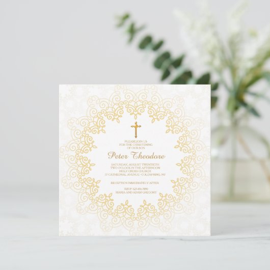 Golden Pattern Invitation Kaart (Staand voorkant)