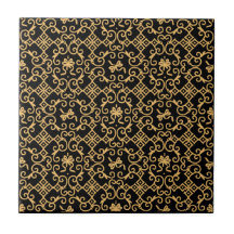 Golden Pattern met Black Background Ceramic Tegel