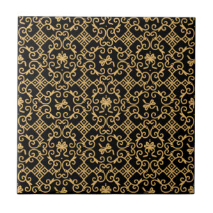 Golden Pattern met Black Background Ceramic Tegel Tegeltje
