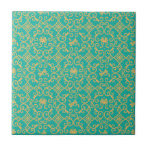 Golden Pattern met Turquoise Background