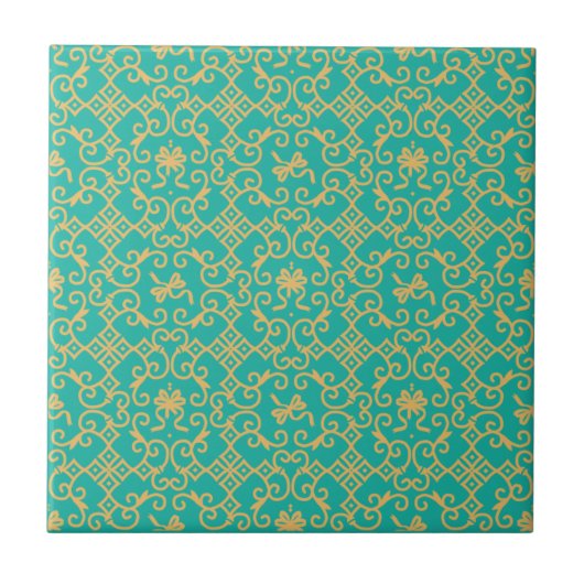 Golden Pattern met Turquoise Background Tegeltje (Voorkant)