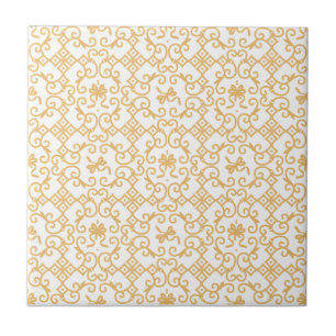 Golden Pattern met White Background Ceramic Tegel Tegeltje