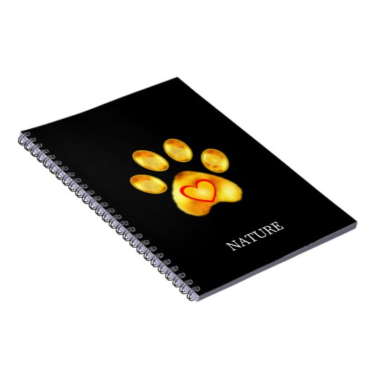 Golden Paw met hart op zwart Notitieboek (Rechterzijde)