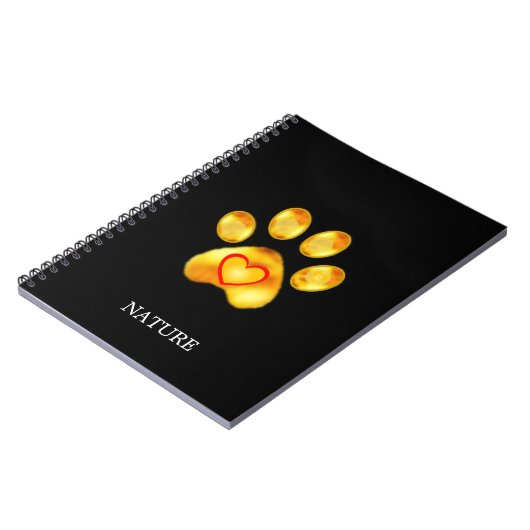Golden Paw met hart op zwart Notitieboek (Linkerzijde)