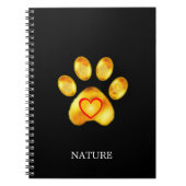 Golden Paw met hart op zwart Notitieboek (Voorkant)