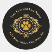 Golden Paw Print Round-Adresetiketten Ronde Sticker (Voorkant)
