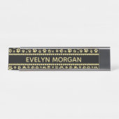 Golden Paw Prints on Black with Custom Name Bureau Naambordje (Voorkant)