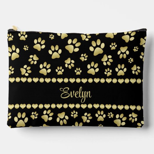 Golden Paw Prints on Black with Custom Name Etui (Voorkant)