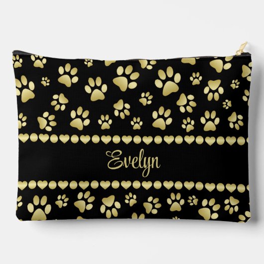 Golden Paw Prints on Black with Custom Name Etui (Achterkant)