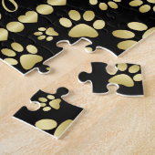 Golden Paw Prints on Black with Custom Name Legpuzzel (Zijkant)