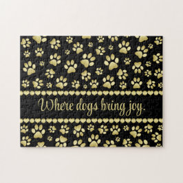 Golden Paw Prints on Black with Custom Name Legpuzzel