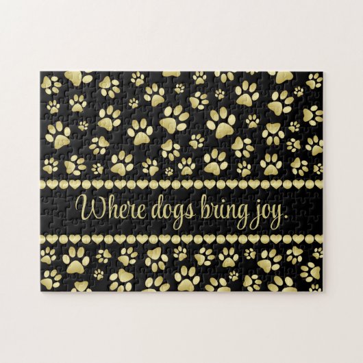 Golden Paw Prints on Black with Custom Name Legpuzzel (Horizontaal)
