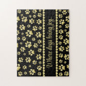 Golden Paw Prints on Black with Custom Name Legpuzzel (Verticaal)