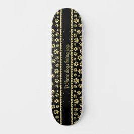 Golden Paw Prints on Black with Custom Name Persoonlijk Skateboard