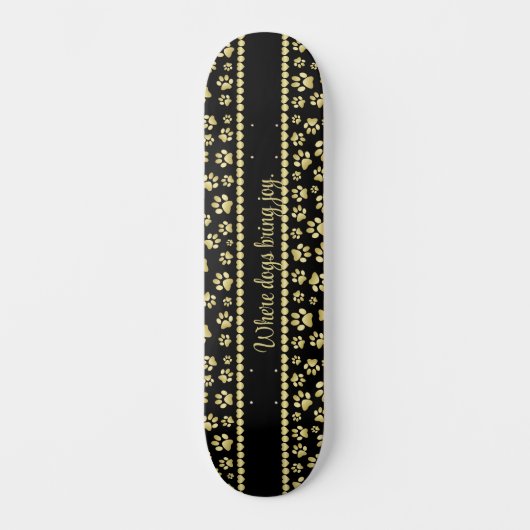 Golden Paw Prints on Black with Custom Name Persoonlijk Skateboard (Voorkant)