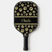 Golden Paw Prints on Black with Custom Name Pickleball Paddle (Achterkant)