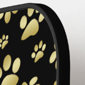 Golden Paw Prints on Black with Custom Name Pickleball Paddle (Links Detail)