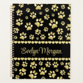 Golden Paw Prints on Black with Custom Name Planner (Voorkant)