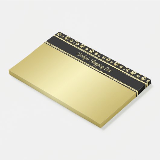 Golden Paw Prints on Black with Custom Name Post-it® Notes (Schuin)